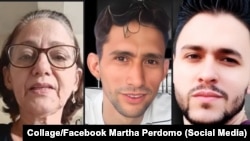 Martha Perdomo y sus hijos Nadir y Jorge Martín Perdomo, presos políticos del 11J. (Collage/Facebook Martha Perdomo)